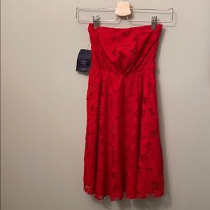 Red lace strapless Zara dress
